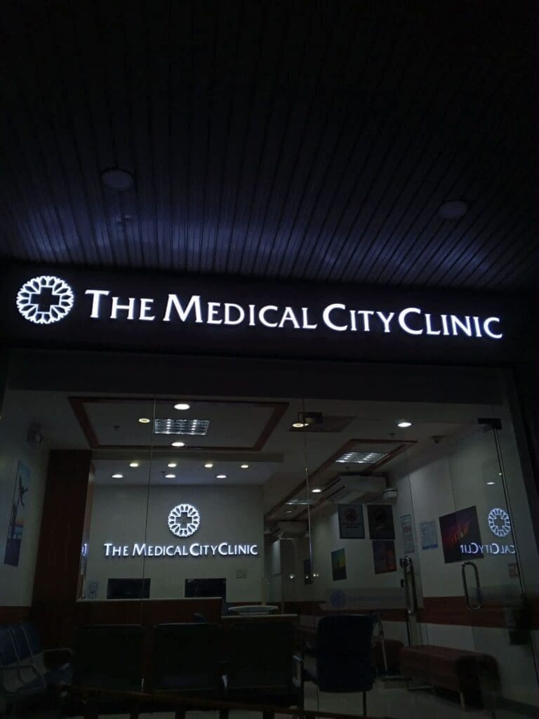 The Medical City Clinic acrylic LED building signage, Metro Manila, sign maker Philippines by M&G Global Ads.